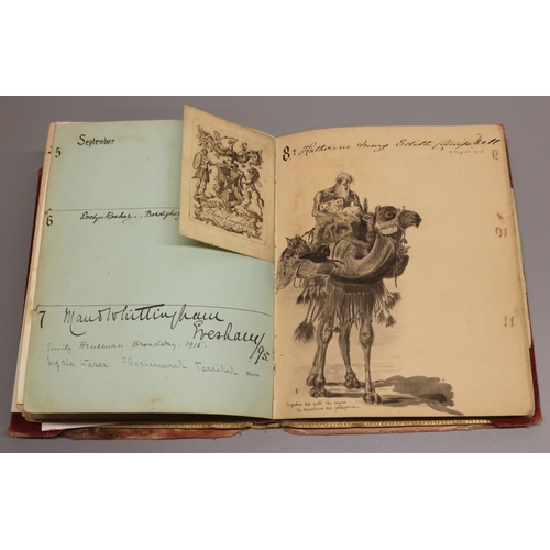 1302 - Victorian Birthday book for Ethel M. Austin dated 1890, utilized as a scrap book, containing various... 