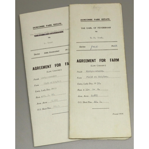 1304 - Pair of Agreement for Farm rental contracts from the Duncombe Park Estate, dated June 1953 (from The... 