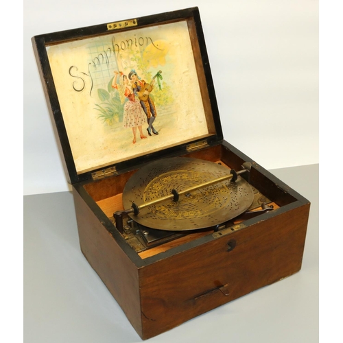 1290 - Victorian walnut cased Symphonion disc music box, paper label to the inside of the box, W28cm D22.5c... 