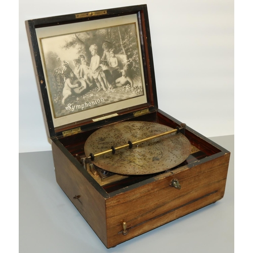 1291 - Victorian man verlang fur dieses note no. 48 walnut cased Symphonion disc music box, paper label to ... 