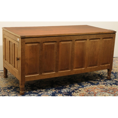 1414 - Don Foxman Craven of Boroughbridge  - a large paneled oak blanket box, with adzed hinged top box and... 