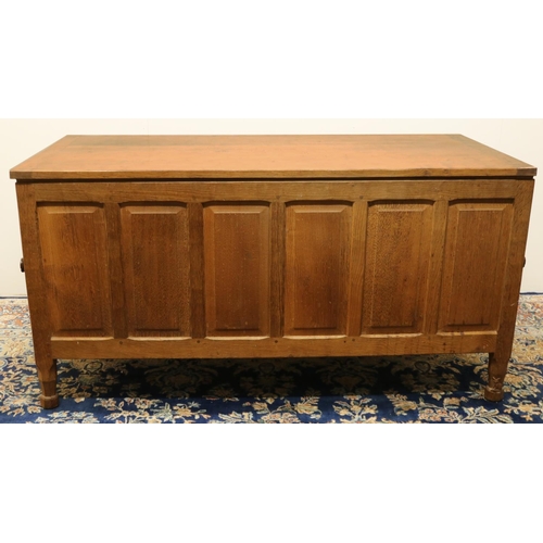 1414 - Don Foxman Craven of Boroughbridge  - a large paneled oak blanket box, with adzed hinged top box and... 