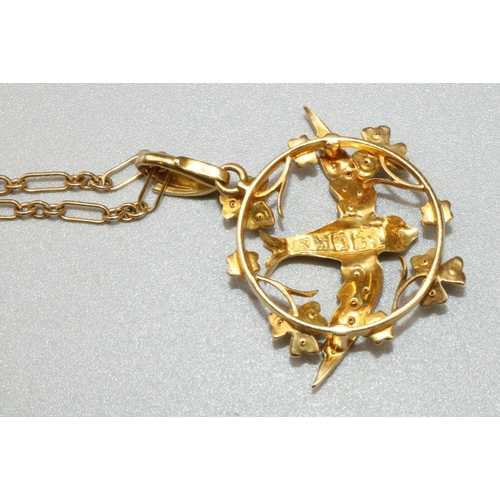 1030 - 18ct yellow gold Edwardian swallow pendant set with seed pearls, stamped 18k with worn hallmarks, on... 