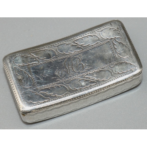 1195 - George III hallmarked silver rectangular snuff box, of curved form, decorated with wrigglework and l... 