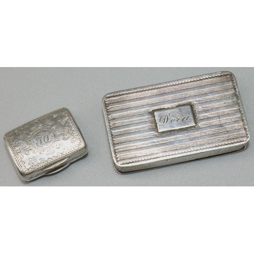 1110 - Victorian hallmarked silver rectangular vinaigrette all over reed banded, hinged lid engraved 'Dora'... 