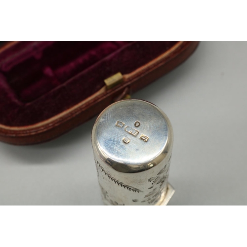 1113 - Victorian hallmarked silver smelling salts bottle, bright cut and engraved with ferns, with hinged c... 