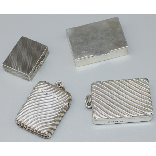 1182 - Victorian hallmarked silver rectangular vesta case with wrythen decoration and hinged cover, Birming... 