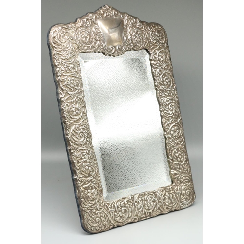 1092 - Large Victorian style hallmarked silver easel mirror, relief decorated with scrolls and foliage and ... 