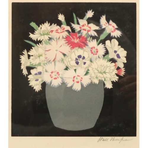 1371 - John Hall Thorpe (British 1874-1947); 'Pinks' woodcut in colours, signed in pencil, 18cm x 16cm, wit... 