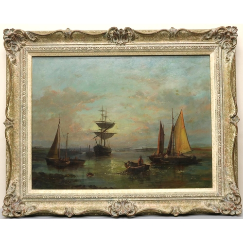 1370 - Grace (British late C19th); Sail and steam boats in an estuary, oil on canvas laid on board, signed ... 