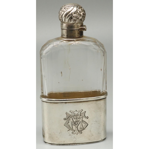 1115 - Victorian hallmarked silver mounted hip flask with facet cut glass body and detachable silver cup, b... 