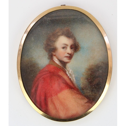 1350 - English School C19th, portrait miniature of Sir Joshua Reynolds, watercolour on ivory, glazed in ova... 