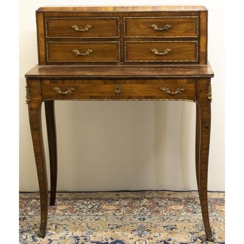 1394 - C19th Louis XVI style ormolu mounted crossbanded kingwood Bonheur du Jour, raised back with four dra... 