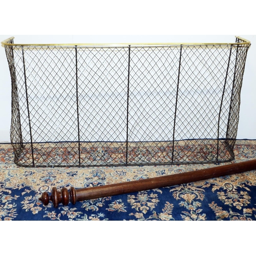 1405 - Victorian mahogany curtain pole with ring and spire turned finials, L230cm and a C20th D shaped wire... 