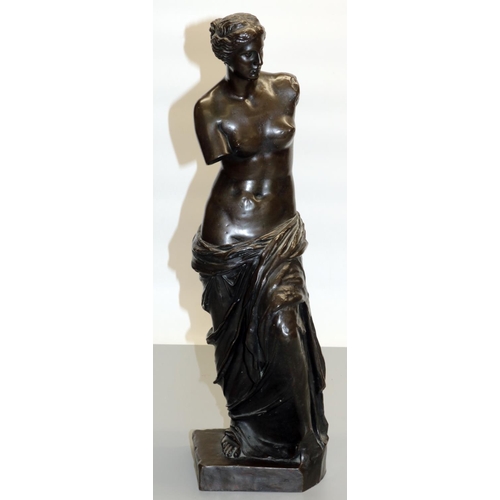 1257 - C20th cast patinated hollow bronze model of The Venus De Milo, on square base stamped F. Barbedienne... 