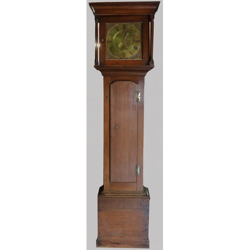 1432 - Henry Mason - C18th oak longcase clock, signed 28cm square brass Roman dial with faux date aperture,... 