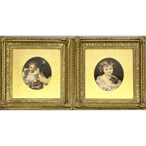 1364 - Pair of Victorian oval prints in giltwood and gesso moulded frames, aperture 23cm x 20cm, 33cm x 30c... 