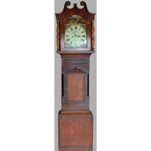 1433 - Ness, Kirby Moorside - C19th mahogany crossbanded oak long case clock, signed arched painted Roman d... 