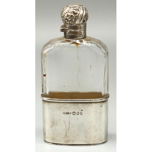 1115 - Victorian hallmarked silver mounted hip flask with facet cut glass body and detachable silver cup, b... 