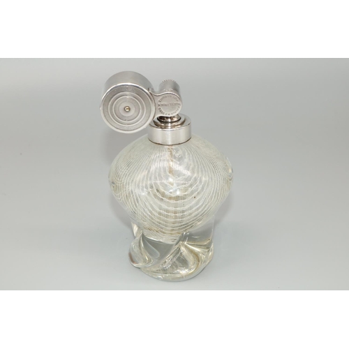 1236 - C20th clear glass perfume bottle, shaped body with white latticino decoration, chromed metal atomise... 