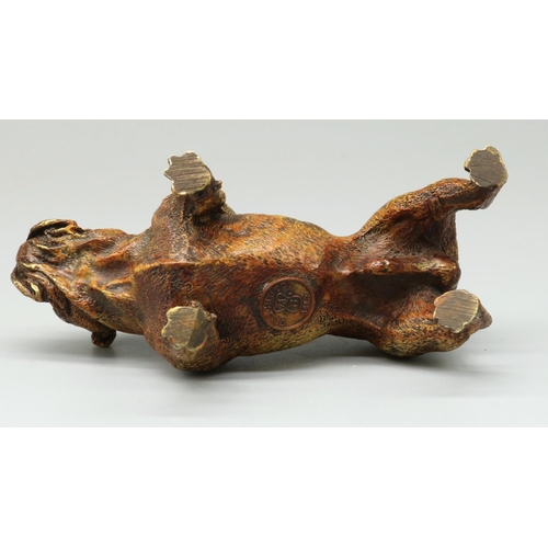 1274 - Geschutzt painted bronze model of a standing bulldog, with makers roundal, L13cm