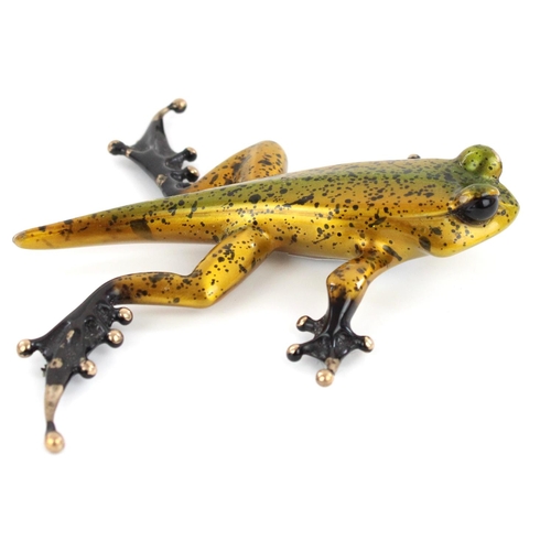 1275 - Tim 'Frogman' Cotterill (British b1950-); Bronze model of a  frog enamelled in gold and black speckl... 