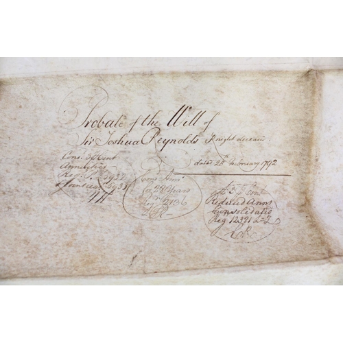 1351 - Probate of the Will of Sir Joshua Reynolds, Knight deceased dated 28th February 1792, the vellum doc... 