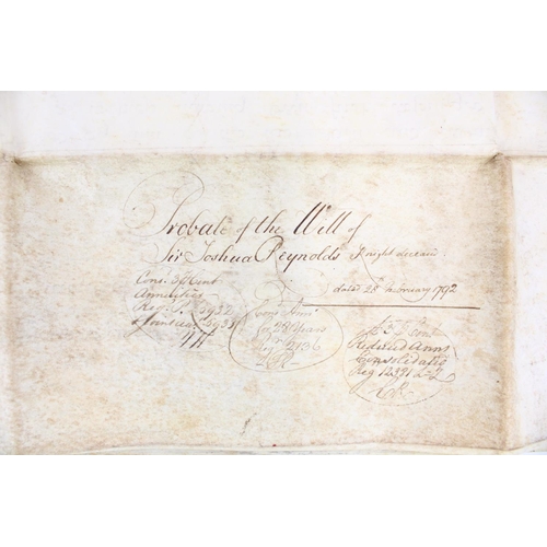 1351 - Probate of the Will of Sir Joshua Reynolds, Knight deceased dated 28th February 1792, the vellum doc... 