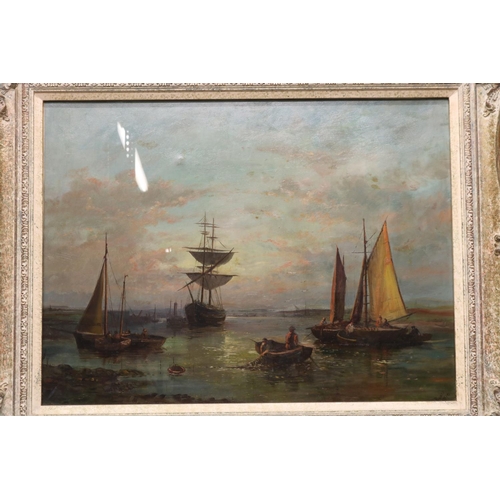 1370 - Grace (British late C19th); Sail and steam boats in an estuary, oil on canvas laid on board, signed ... 