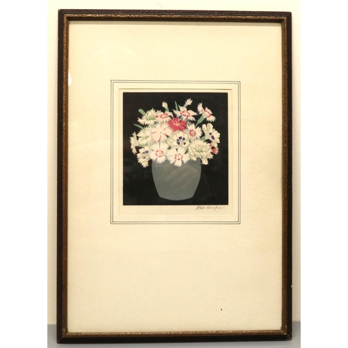 1371 - John Hall Thorpe (British 1874-1947); 'Pinks' woodcut in colours, signed in pencil, 18cm x 16cm, wit... 