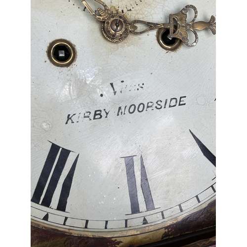 1433 - Ness, Kirby Moorside - C19th mahogany crossbanded oak long case clock, signed arched painted Roman d... 