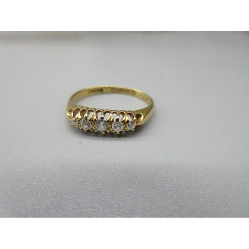 7 - WITHDRAWN - 18ct yellow gold five stone diamond ring, stamped 18, size M1/2, 2.2g