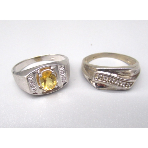17 - 10ct white gold ring set with oval cut citrine, stamped 10k, size T1/2, and another 10k white gold r... 