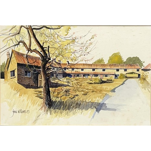 1376 - Fred Williams (British 1930-1986); 'Pheasant Hotel Harome' a set of four watercolours, and another, ... 