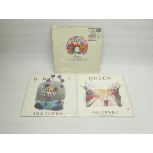 271 - Queen - A Night at the Opera LP, with attached Queen Webley Stadium 11 July 1986 ticket, Innuendo an... 