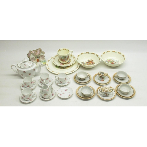 107 - Royal Doulton Bunnykins cup, saucer, 2 bowls and side plate, 2 C20th miniature tea sets, and a ceram... 