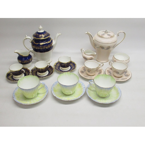 110 - Coalport 'Hazleton' coffee pot, milk jug and 3 coffee canisters with saucers, a part Aynsley coffee ... 