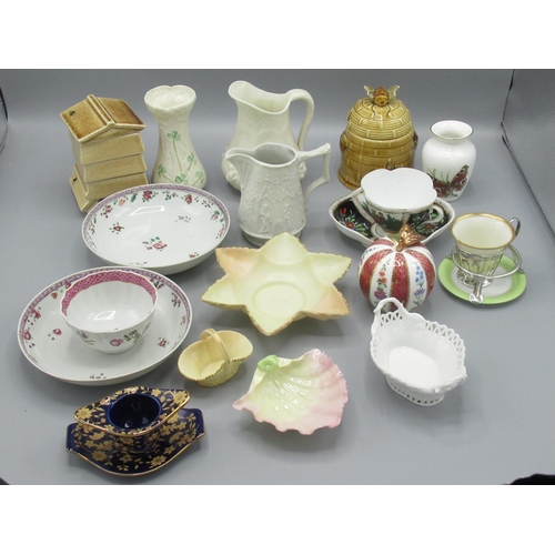 112 - Portmeirion 'Parian' jug, Belleek posy vase, Royal Worcester shell shaped dish and small basket, etc... 