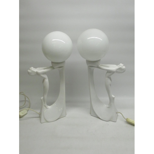 113 - Two Art Deco style white figural table lamps (2)