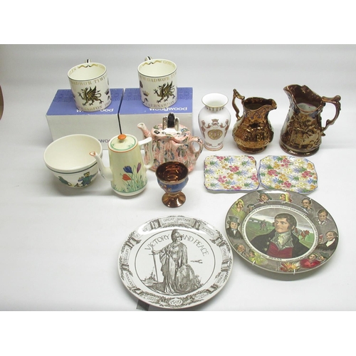 114 - Collection of various plates, jugs, vases, etc. inc. Carlton Ware, Grimwades, etc. (2 boxes)