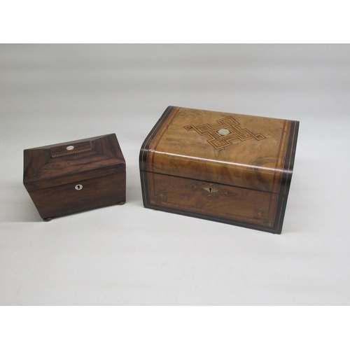 129 - Victorian walnut vanity case, with lift out tray, W30cm D22.5cm H15.6cm and a rectangular rosewood b... 