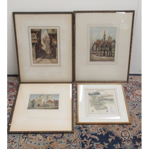 172 - Two etchings by R.Herdman Smith of Salisbury, 39.7cm x 52.4cm, print of Bootham Bar York by Claude H... 