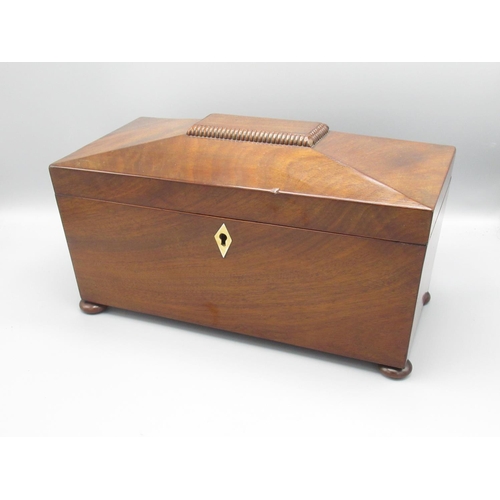 75 - Mahogany tea caddy, missing bowl, H16cm W30cm D15cm