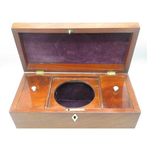 75 - Mahogany tea caddy, missing bowl, H16cm W30cm D15cm