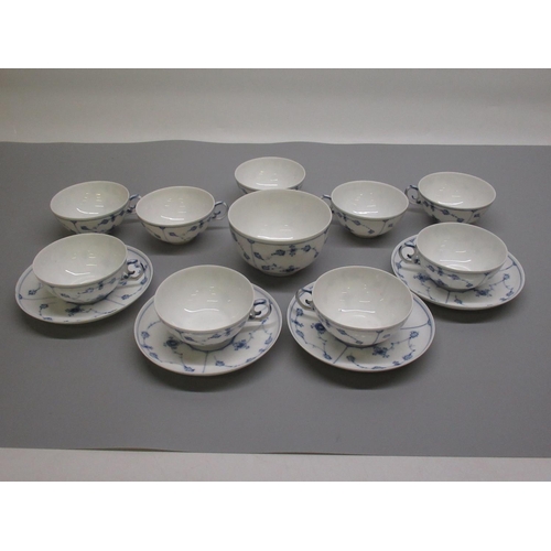 80 - Royal Copenhagen Blue Fluted tea ware - 9 cups, 4 saucers and a sugar bowl