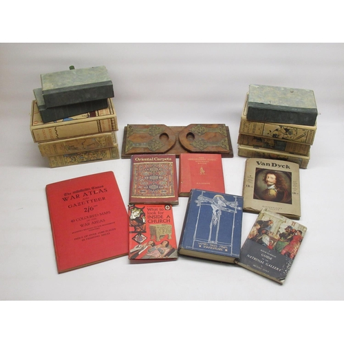 98 - Victorian brass decorated walnut adjustable book stand, and a collection of vintage and other books