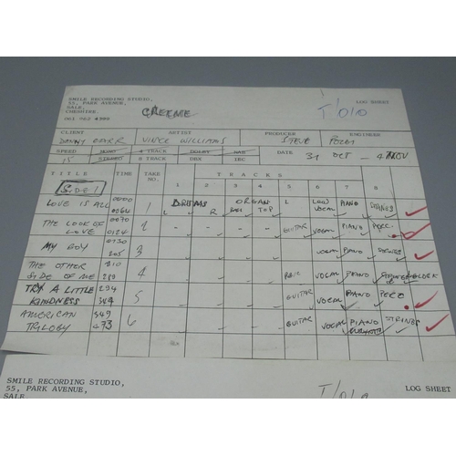 337 - Ampex Audio reel with two recording log sheets from Smile Recording Studio for Vince Williams on 31s... 