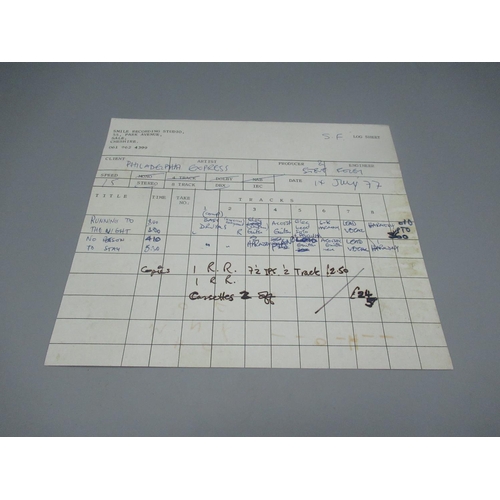 339 - Ampex 406 audio reel with two log sheets from Smile Recording Studio