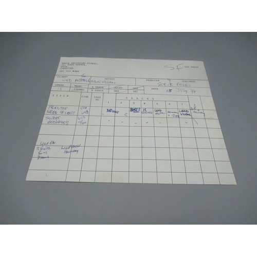 339 - Ampex 406 audio reel with two log sheets from Smile Recording Studio