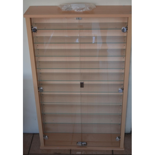 1521 - Large lockable wall mounted 2 door glass fronted display cabinet, 11 adjustable shelves, external W6... 